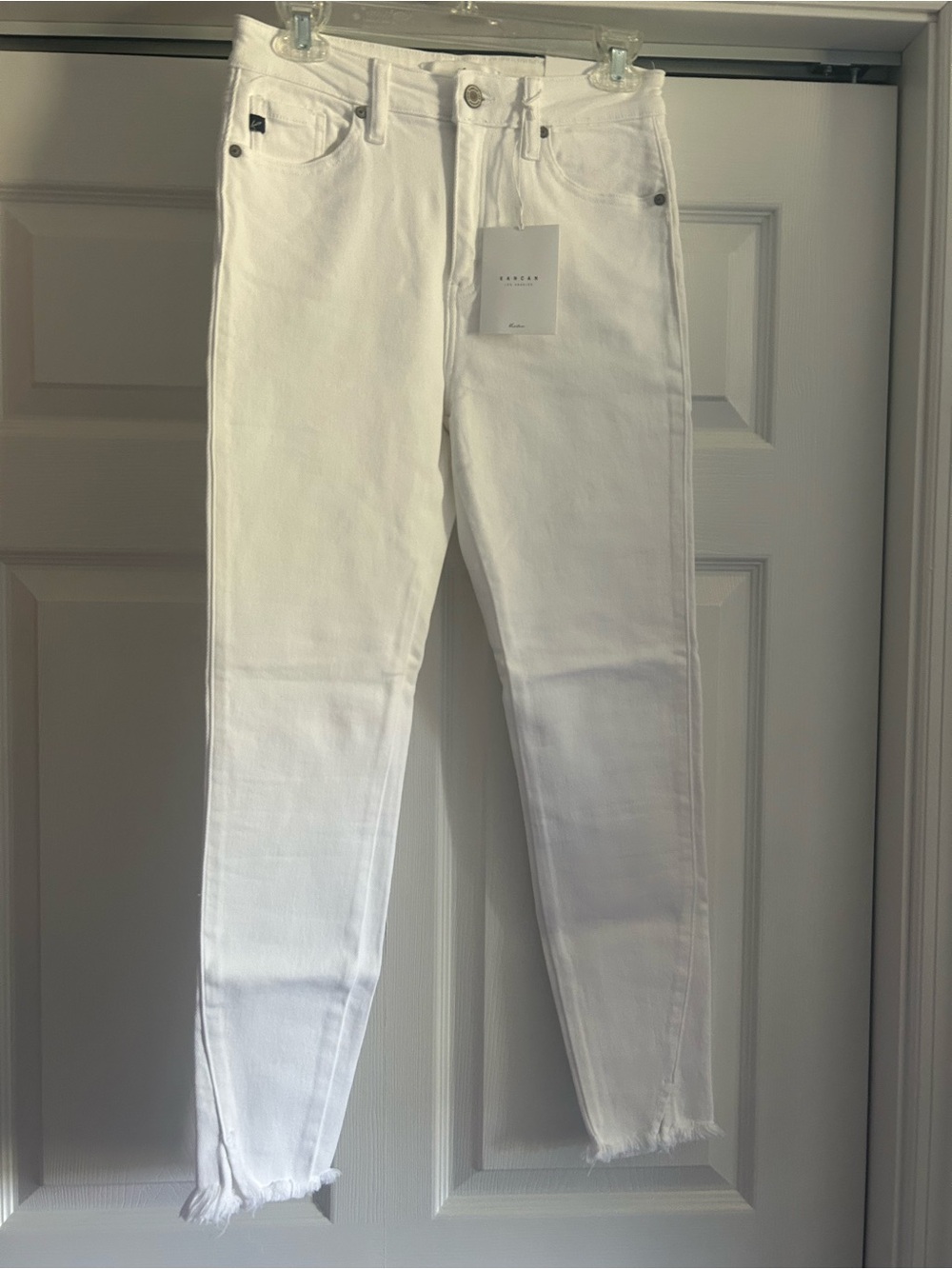 KanCan White High-Rise Skinny Jeans with Frayed Hem